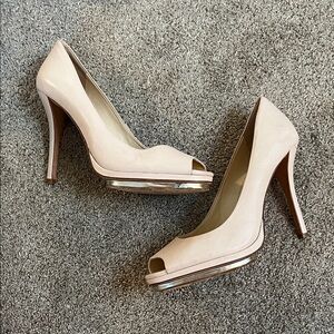 Vince Camuto Signature Petal Pink/Cream Peep Toe Platform Stilettos Sz9.5 Bridal